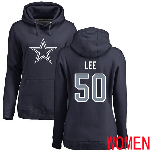 Women Dallas Cowboys Navy Blue Sean Lee Name and Number Logo #50 Pullover NFL Hoodie Sweatshirts->nfl t-shirts->Sports Accessory